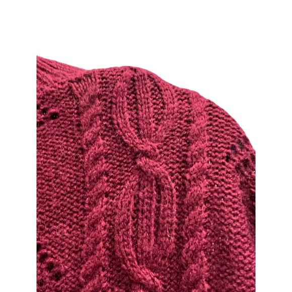 Burgundy red Whimsigoth festival lace sleeve cable knit oversized sweater Sz S - Picture 8 of 9
